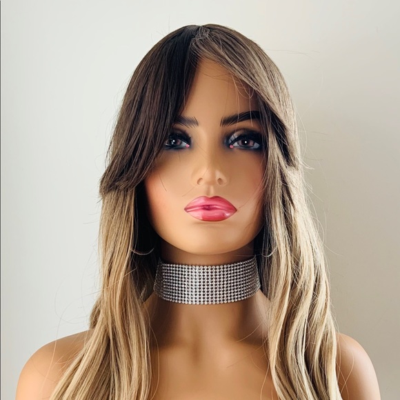 Very Pretty Ombre Golden Brown Synthetic Wig with Bangs - Picture 8 of 11